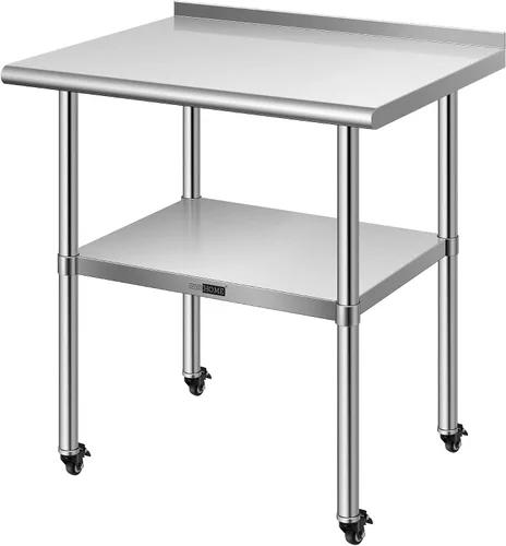 Vista 8 de VIVOHOME Mesa de trabajo de acero inoxidable de 24 x 18 pulgadas con protector contra salpicaduras, mesa comercial de preparación con ruedas