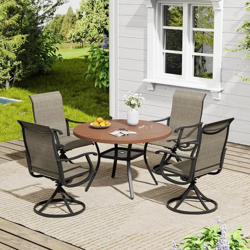 Vista 51 de VICLLAX Muebles pequeños de exterior de 3 piezas, 2 sillas giratorias de patio y mesa redonda pequeña para 2, sillas de carbón oscuro y negro