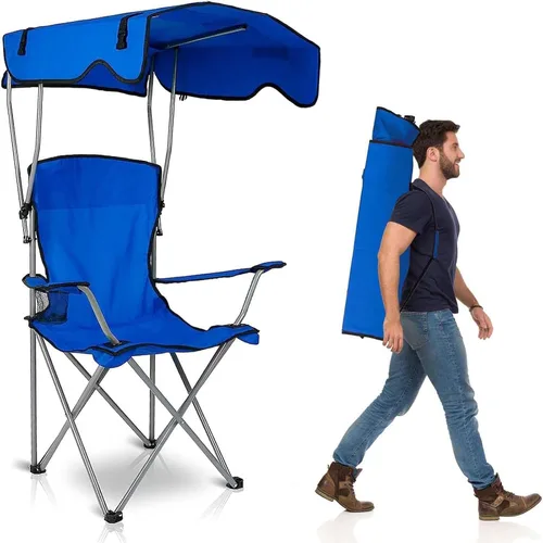 Vista 10 de TeqHome Silla de camping con toldo de sombra, silla de césped plegable resistente con capacidad máxima de 330 libras, silla de playa portátil