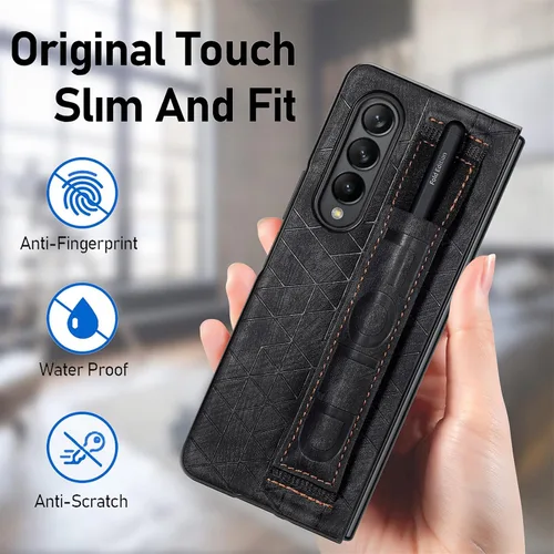 Vista 4 de Funda para Galaxy Z Fold 4, lujo a prueba de golpes Premium PU+PC, ligera, delgada, protectora resistente a los arañazos con soporte para S Pen