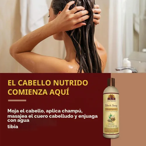 Vista 3 de OKAY Champú Jabón Negro Para Todo Tipo De Cabello Y Texturas