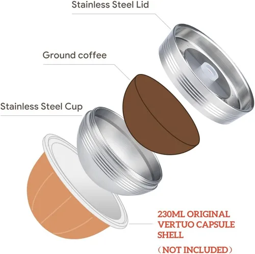 Vista 3 de Cápsula de café reutilizable de acero inoxidable solo para máquina de café Vertuo Next, cápsula de café reutilizable de metal debe usarse