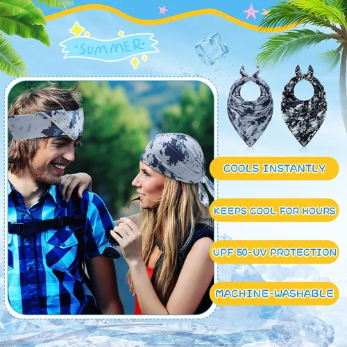 Vista 6 de 4 bandanas refrescantes para hombres y mujeres, bandanas que absorben la humedad, bufandas, protección solar que se enfría al instante cuando está
