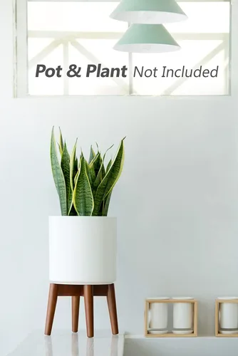Vista 3 de Mkono Soporte para plantas de mediados de siglo moderno para interiores (planta y maceta no incluidas), soporte para flores, decoración del hogar
