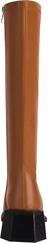 Vista 4 de vivianly Botas altas hasta la rodilla para mujer, tacón grueso, punta cuadrada, con cremallera, botas largas