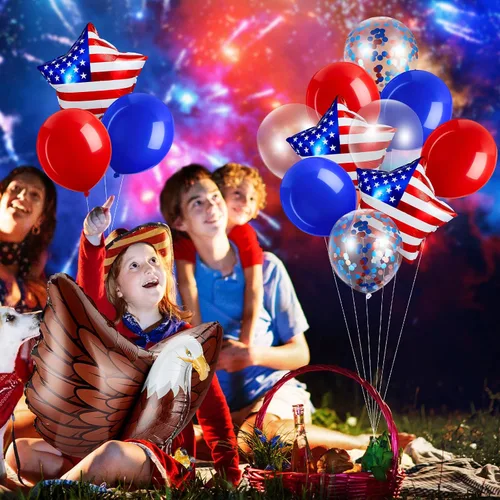 Vista 7 de 24 globos patrióticos de águila con el número 250 aniversario, globos rojos, blancos y azules, decoraciones de fiesta del 4 de julio, globos grandes