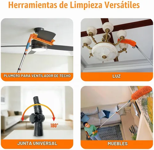 Vista 5 de LAANPOLE Limpiador de ventilador de techo de alcance de 26 pies, kit de limpiador de aspas de ventilador con poste de extensión de 5 a 20 pies