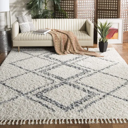 Vista 12 de SAFAVIEH Pro Luxe Shag Collection - Alfombra de pasillo, 2 pies 6 pulgadas x 6 pies, color crema y azul, diseño de borlas bohemias, no desprende