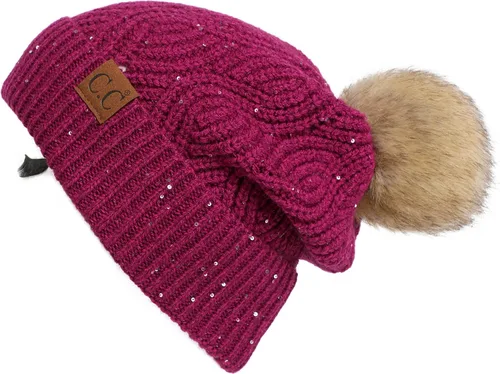 Vista 145 de Gorro unisex liso con pompón y ribete (HAT-43) de C.C Hatsandscarf Exclusives Marfil