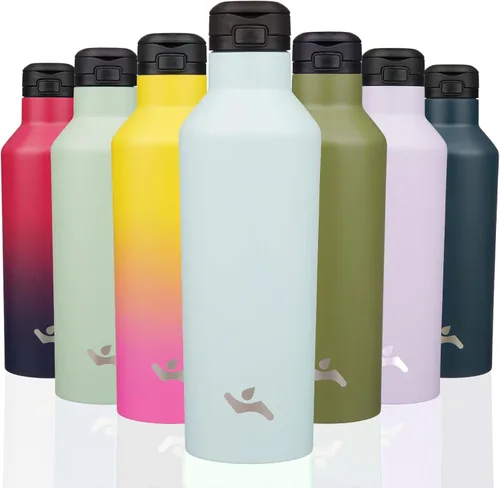 Vista 10 de Konokyo - Botella de agua aislada con popote, 25 onzas, doble pared de acero inoxidable al vacío con 2 tapas, cielo