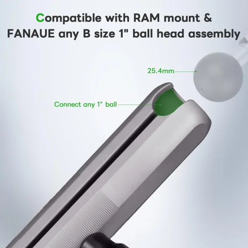 Vista 12 de FANAUE Brazo de doble enchufe de aleación de aluminio, adaptadores de bola antirrobo de 1 pulgada compatibles con soportes RAM, cabeza de bola