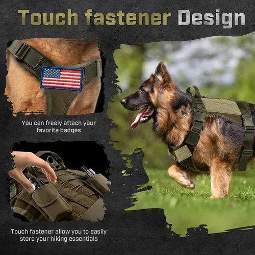 Vista 3 de Arnés táctico para perros grandes, ajustable sin tirones, chaleco para perro de servicio adecuado para entrenamiento, caminar y viajar, arnés