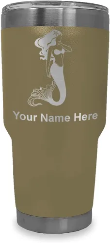 Vista 10 de LaserGram Vaso aislado al vacío de 20 onzas, sirena, grabado personalizado incluido (negro)