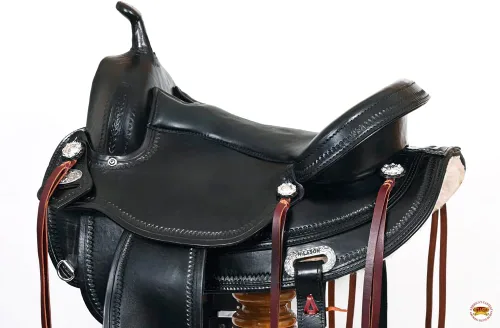 Vista 5 de HILASON Sillín Western Horse American Leather Flex Tree Trail & Pleasure Negro Sillín americano Sillín de cuero Sillín occidental Sillín