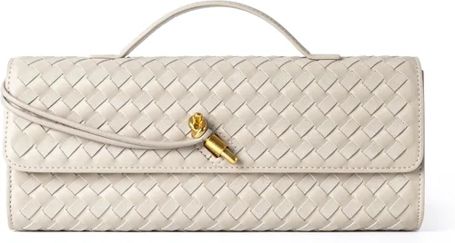 Vista 17 de Joryin Bolso tejido para mujer, bolso de mano de noche tejido de cuero y gamuza, bolso cruzado de gamuza, bolso formal de noche