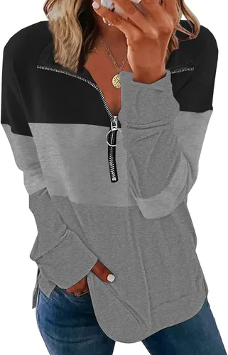 Vista 43 de KINGFEN Sudadera de manga larga con cremallera de un cuarto para mujer