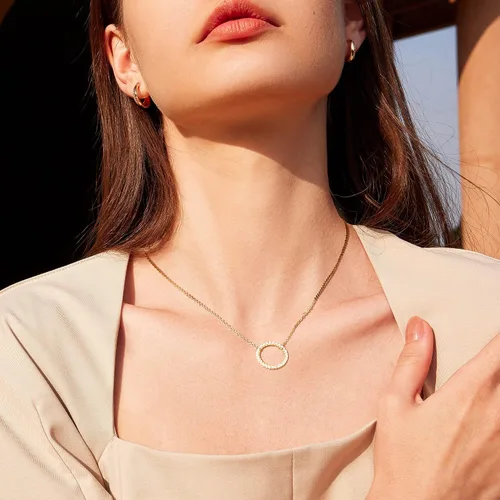 Vista 2 de Valloey Rover Collar de oro para mujer, chapado en oro de 14 quilates, collar con dije de círculo simple y delicado, collar de cadena de cable