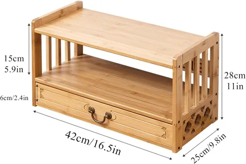 Vista 2 de HM&DX Mesa de meditación de altar con cajón de almacenamiento, mesa de altar espiritual de bambú, mesa budista relajante para oraciones