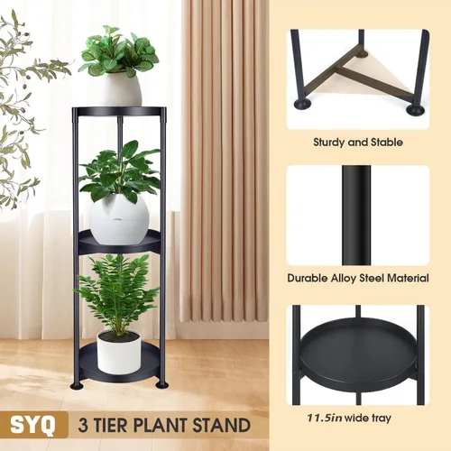 Vista 7 de SYQ Soporte para Plantas de 3 Niveles Interior Exterior - Soporte de Plantas de Metal Extra Alto de 34' para Plantas en Maceta, Soporte de Plantas