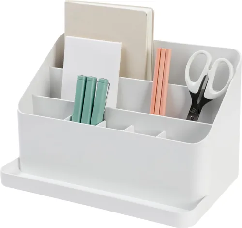 Vista 7 de BLUE GINKGO Bandeja de escritorio – Organizador fabricado en Corea para notas, bolígrafos, lápices y accesorios (doble cara, beige)