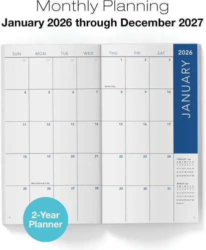 Vista 2 de Planificador Mensual de Bolsillo de 2 Años/Calendario de Bolsillo, 8.9 cm x 16.5 cm, 2026-2027: Planificador Semanal/Agenda Semanal/Organizador