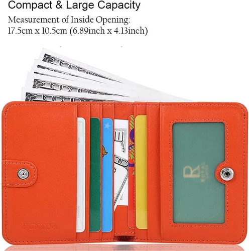 Vista 2 de Funtor Cartera de cuero para mujer, pequeña y compacta, con bolsillo doble, bloqueo RFID, para mujer