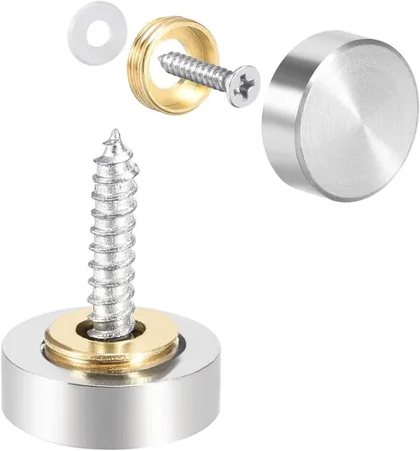 Vista 7 de uxcell Tornillos de espejo tapas decorativas de acero inoxidable cepillado 0.551 in 8pcs