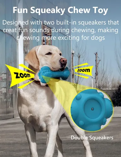 Vista 2 de SCHITEC - Juguete masticable para perros con sonido, hueso de goma natural resistente y duradero con cepillo de dientes, indestructible