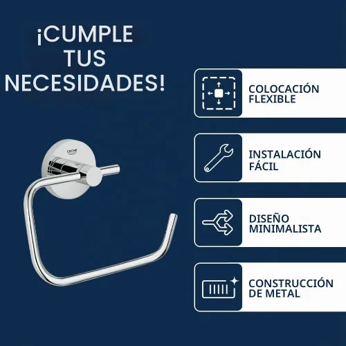 Vista 4 de GROHE 40689001 Essentials - Soporte para papel higiénico montado en la pared, color cromado Starlight Estrella Cromo Claro