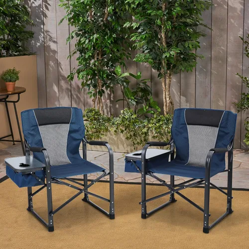 Vista 8 de LET'S CAMP Silla de director plegable de gran tamaño para exteriores, silla de campamento resistente con mesa auxiliar y bolsa enfriadora