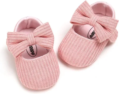 Vista 5 de Zapatos planos Mary Jane para bebés y niñas con moño, flores, suaves, recién nacidos, primeros pasos, zapatos de cuna, zapatos de vestir para bodas