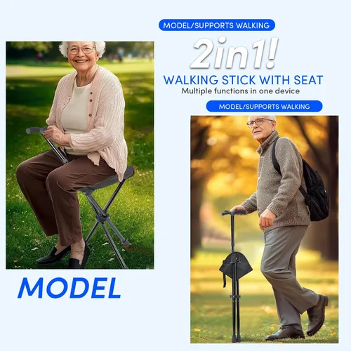 Vista 8 de Cane with Seat Foldable Lightweight Walking Cane with LED Light Adjustable Walking Stick for Seniors