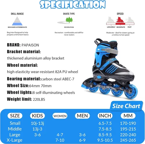 Vista 7 de PAPAISON Patines en línea ajustables para niños, patines para niños de 4 a 16 años, patines en línea para niñas de 5 a 8 años y de 8 a 12 años