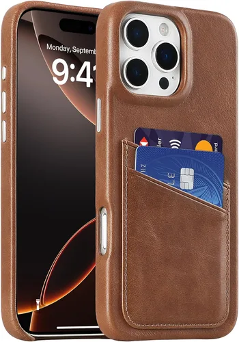 Vista 10 de LUCKYCOIN Funda de piel 100% auténtica tipo cartera para iPhone 13, diseño delgado con tarjetero y funda protectora a prueba de golpes, forro