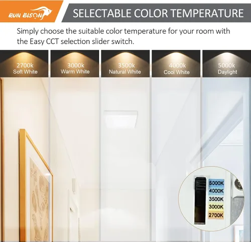 Vista 3 de Lámpara de techo cuadrada LED de 9 pulgadas, equivalente a 60 W, 2700 K/3000 K/3500 K/4000 K/5000 K CCT seleccionable, CRI 90+, luz de panel LED