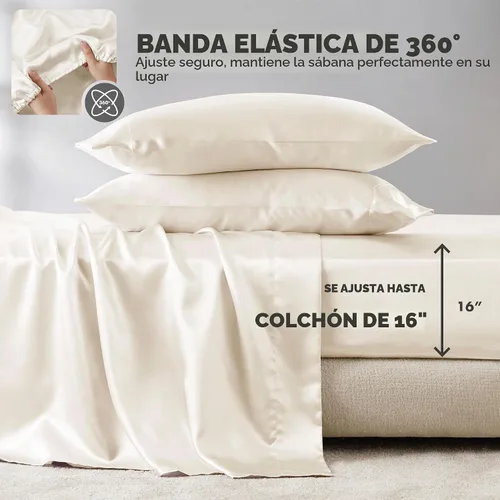 Vista 5 de Madison Park Essentials - Juego de sábanas de satén tamaño matrimonial, 6 Marfil