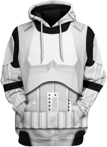 Vista 2 de Conjunto unisex de Stormtrooper con capucha 3D para adultos, disfraz de soldado de tormenta para Halloween, carnaval, cosplay