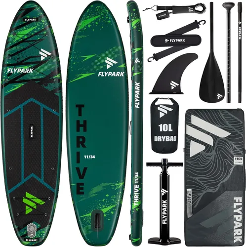 Vista 10 de Flypark 11'x34 Inflatable Paddle Boards, Extra Wide SUP for 420lbs/3Adults, Yoga Stand Up Paddle Board, 110L Backpack, 15 D-Rings, Shoulder Strap