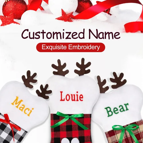 Vista 4 de Calcetín de Navidad Personalizado Grande Tejido Personalizado Bordado con Nombre Calcetín de Navidad para Familia Niños Mascotas Decoración
