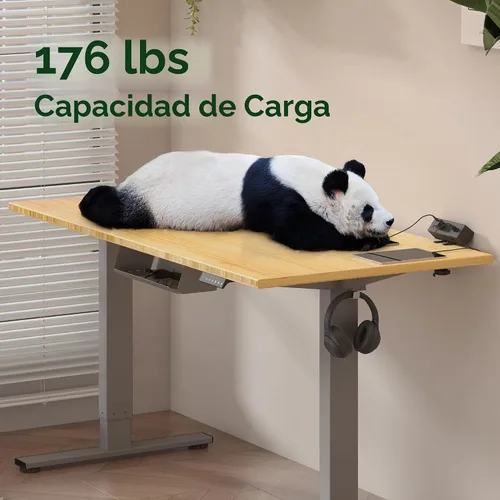 Vista 9 de FLEXISPOT EN2 48"x24" Escritorio eléctrico de pie de bambú con regleta Parte superior de bambú + marco blanco