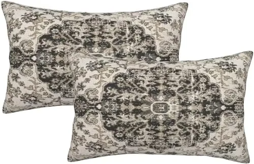 Vista 38 de Juego de 2 fundas de almohada bohemias de 16 x 16 pulgadas, color negro y marrón, fundas de almohada con patrón de alfombra étnica rústica, fundas