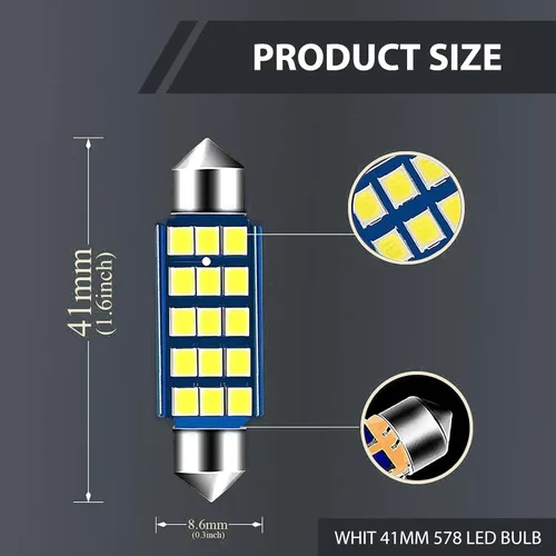 Vista 2 de 2 piezas de focos LED extremadamente brillantes 578, 1.59" 6500K 2835 chipsets 400LM luz de lectura de techo de doble punta para luces LED