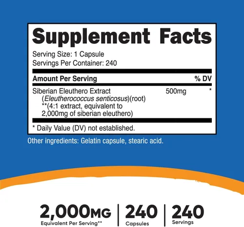 Vista 2 de Nutricost Eleuthero siberiano 500 mg, 240 cápsulas (2 botellas) - Eleutherococcus Senticosus - Sin gluten y sin OMG