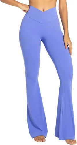 Vista 2 de Sunzel - Leggings acampanados para mujer, sin costuras frontales, pantalones de yoga con control de abdomen, cintura alta cruzada, 28303234 pulgadas