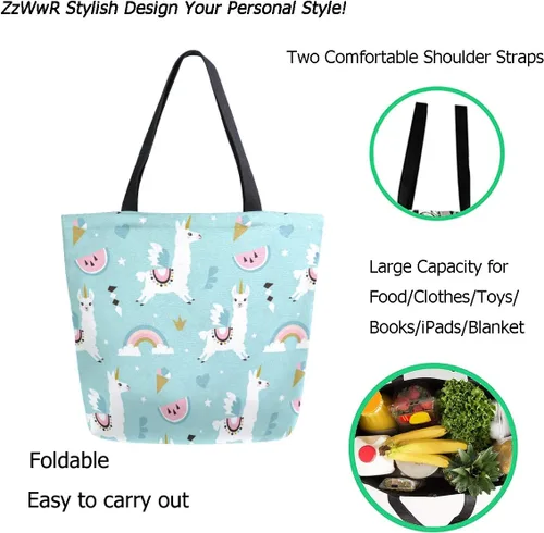 Vista 2 de ZzWwR Elegante bolsa de hombro extragrande con estampado para viajes a la playa, fin de semana, gimnasio, compras de comestibles.., Llama de dibujos