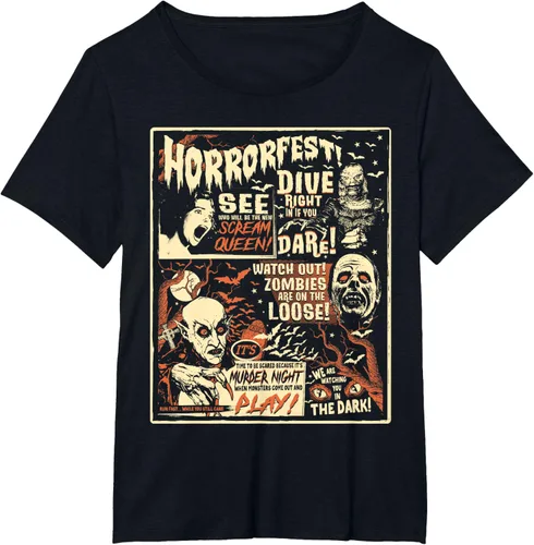 Vista 26 de Camiseta de terror vintage con póster de Halloween y película de terror Negro