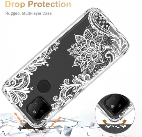 Vista 7 de Funda para Google Pixel 5A 5G con protector de pantalla de vidrio templado, funda protectora de cuerpo completo con bonito patrón de mandala