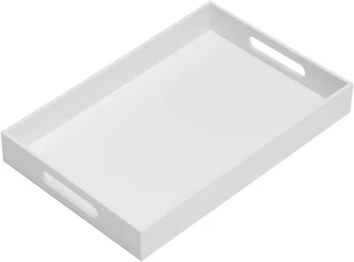 Vista 14 de KEVLANG Bandeja de acrílico transparente resistente con asas, bandeja organizadora de encimera de 8 x 8 x 2 pulgadas de alto para cocina, baño