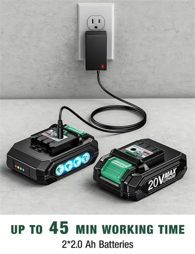 Vista 2 de KIMO Kit de Pulidora Inalámbrica para Coche 20V, Kit de Pulido de 25 Piezas, 6 Velocidades hasta 6000RPM / 2*Baterías de 2000mAh Pulidoras