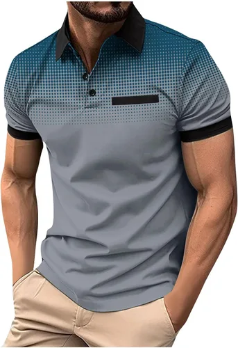 Vista 14 de Mens Shirts Casual Stylish Button Down Short Sleeve Polo Shirt Summer Vacation Shirts Loose Athletic Pullover Tee